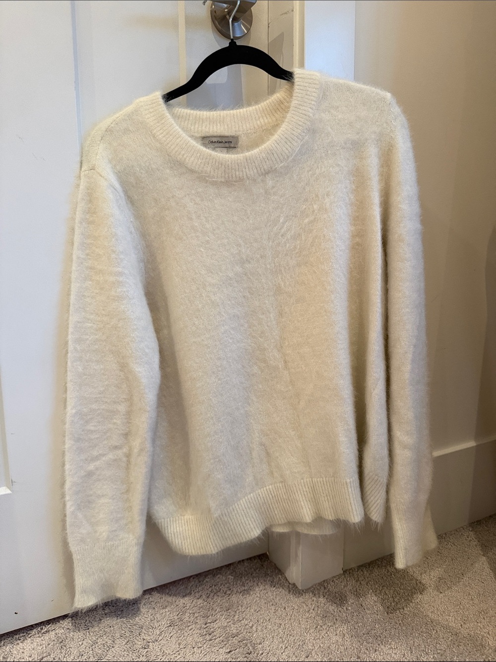 Ivory Crewneck Fuzzy Knit Sweater